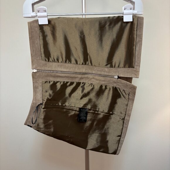 Blank NYC Asymmetrical Leather Mini Skirt - neutral brown zipper detail - Picture 4 of 10